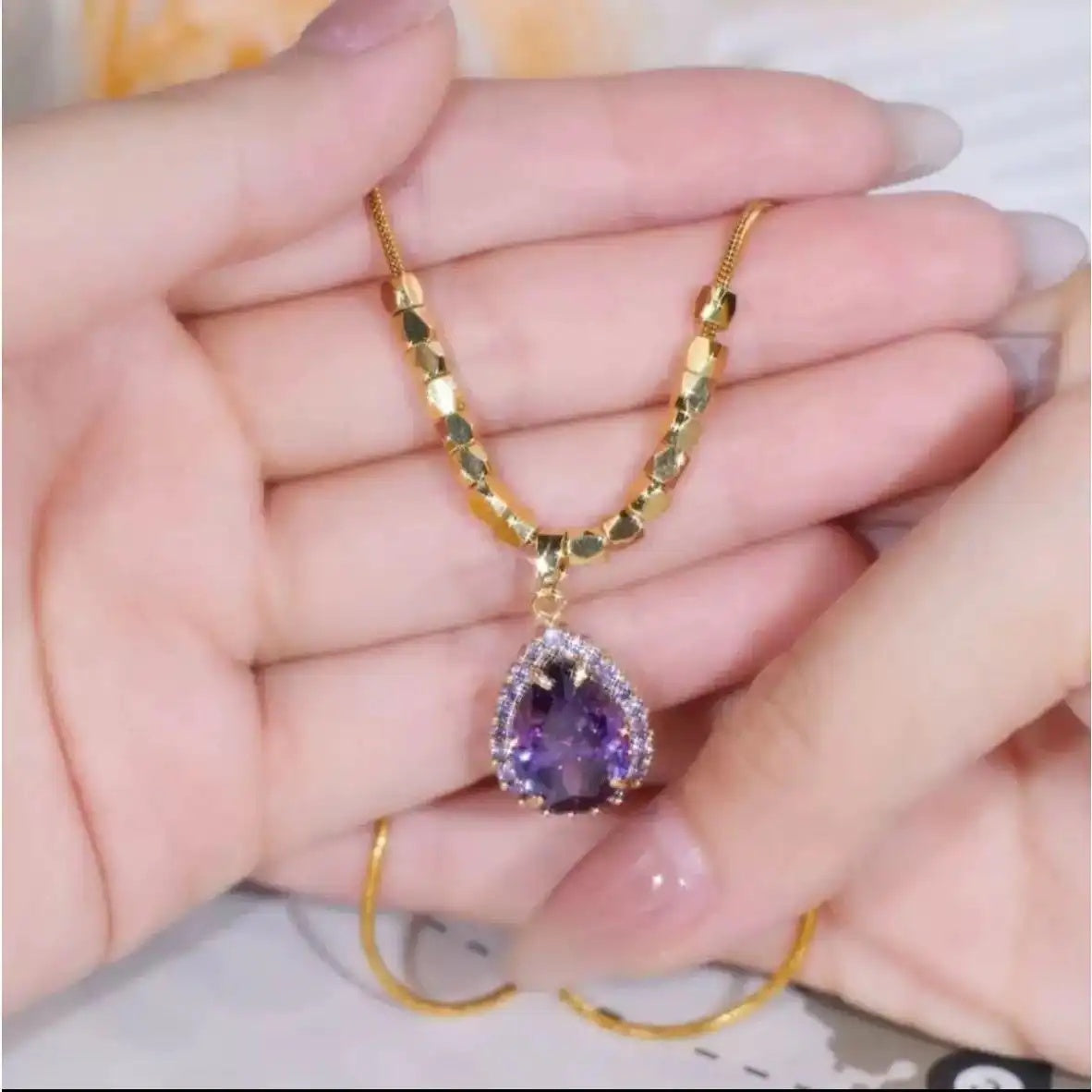 Purple Teardrop Pendant Necklace