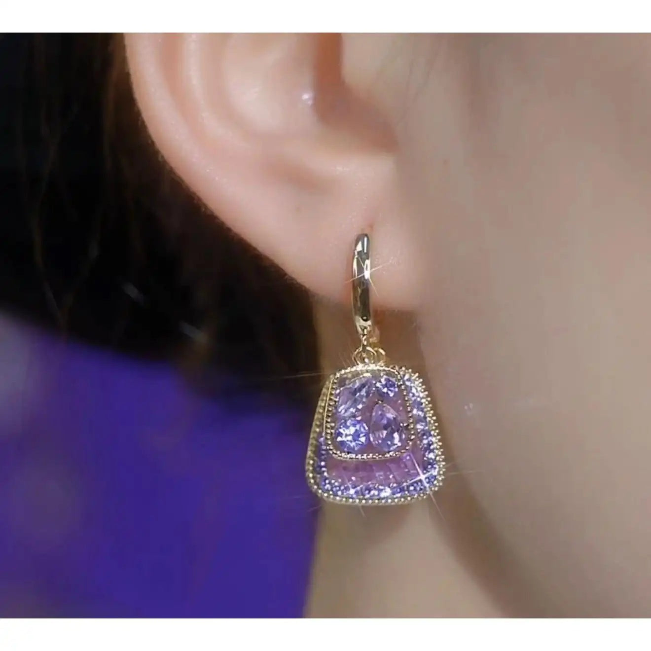 Purple Trapezoid Irregular Crystal Earrings