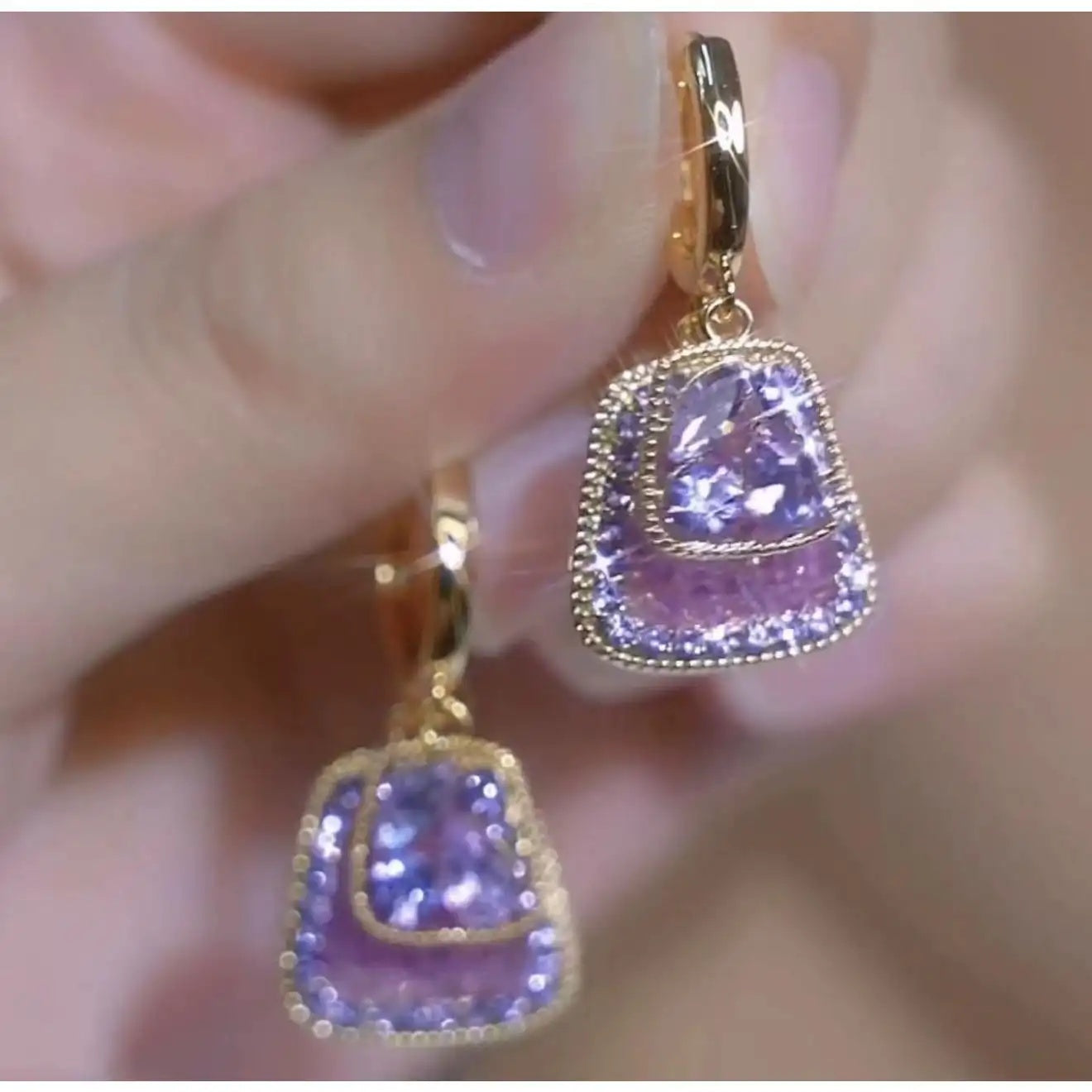 Purple Trapezoid Irregular Crystal Earrings