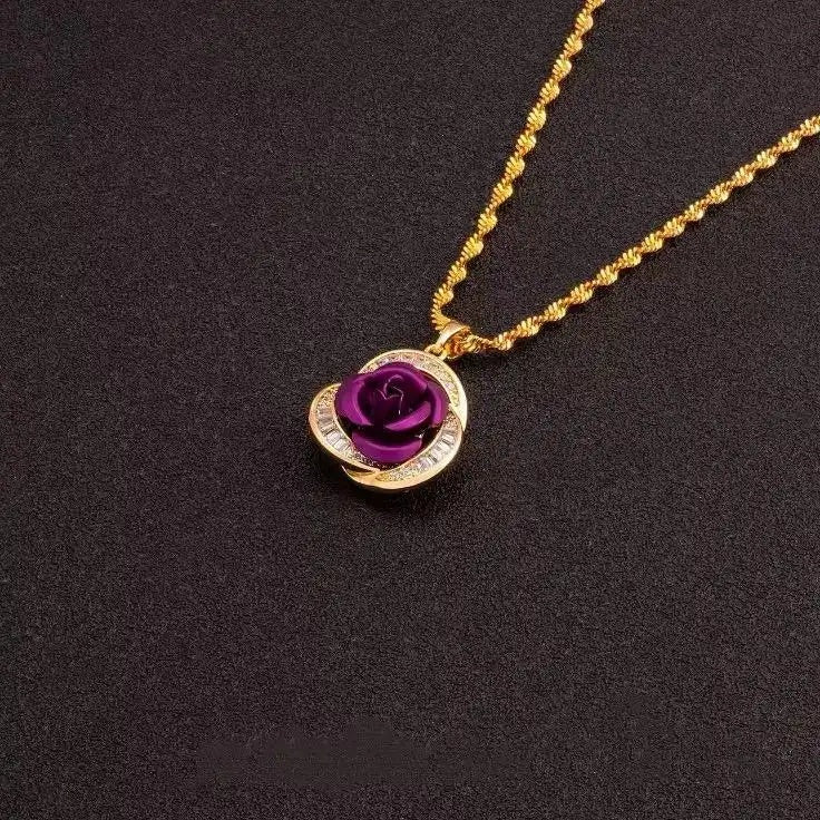 Purple Vintage Rose Sweater Chain Necklace