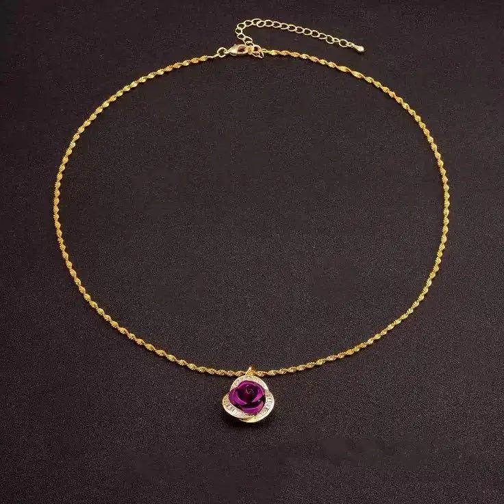 Purple Vintage Rose Sweater Chain Necklace