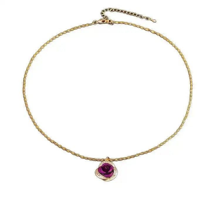 Purple Vintage Rose Sweater Chain Necklace