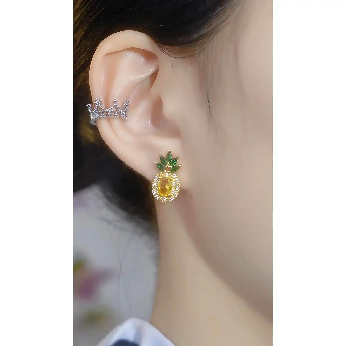 Quality Brass Crystal Pineapple Stud Earrings