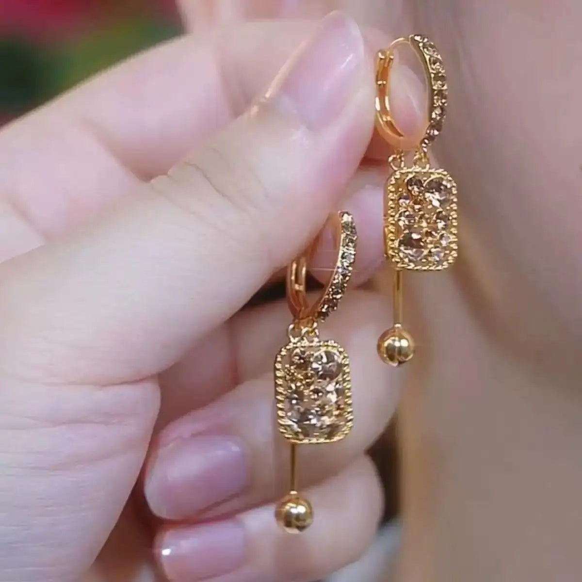 Rectangular Crystal Bar Drop Earrings
