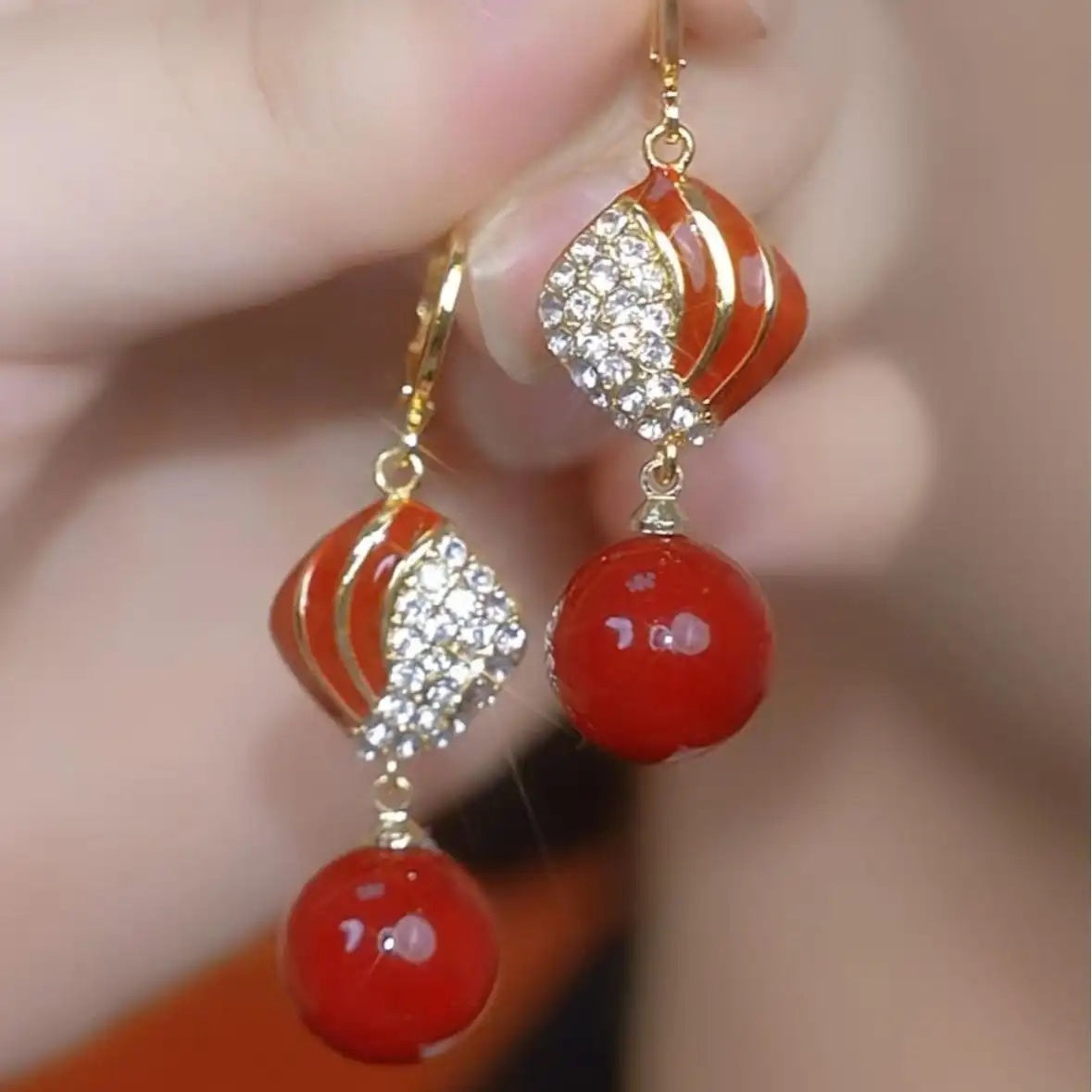 Red Bead Drop Earrings