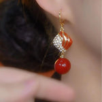 Red Bead Drop Earrings
