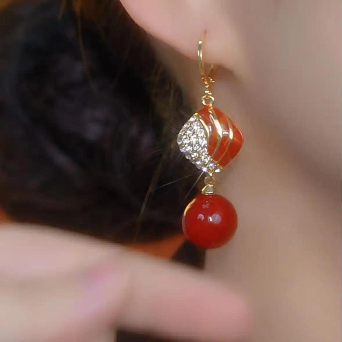 Red Bead Drop Earrings