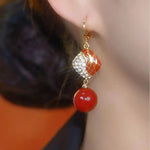 Red Bead Drop Earrings