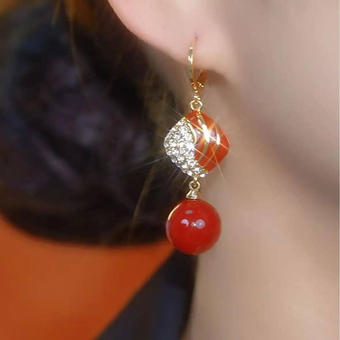 Red Bead Drop Earrings
