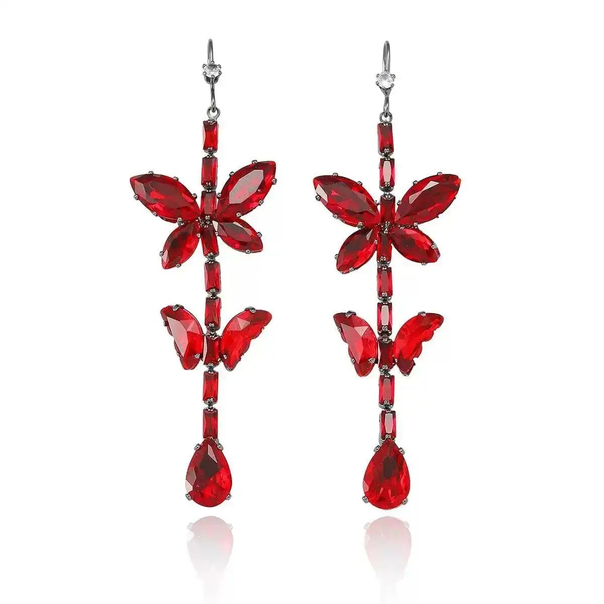 Red Butterfly Crystal Drop Earrings