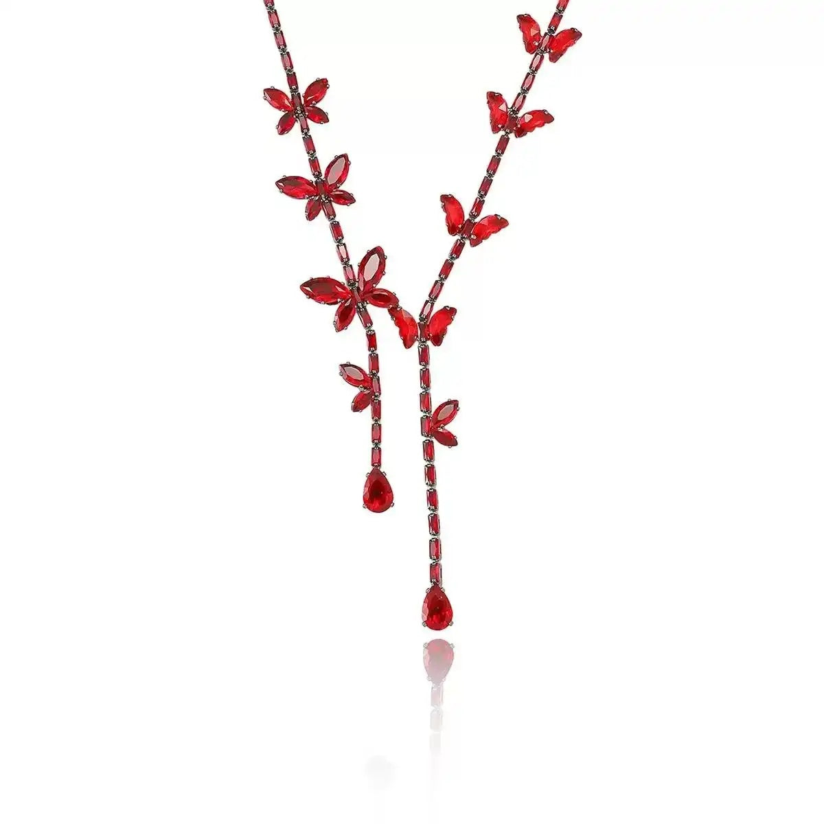Red Butterfly Crystal Pendant Necklace