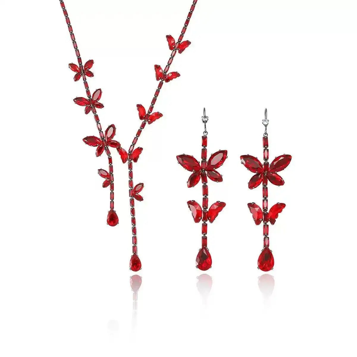 Red Butterfly Crystal Pendant Necklace