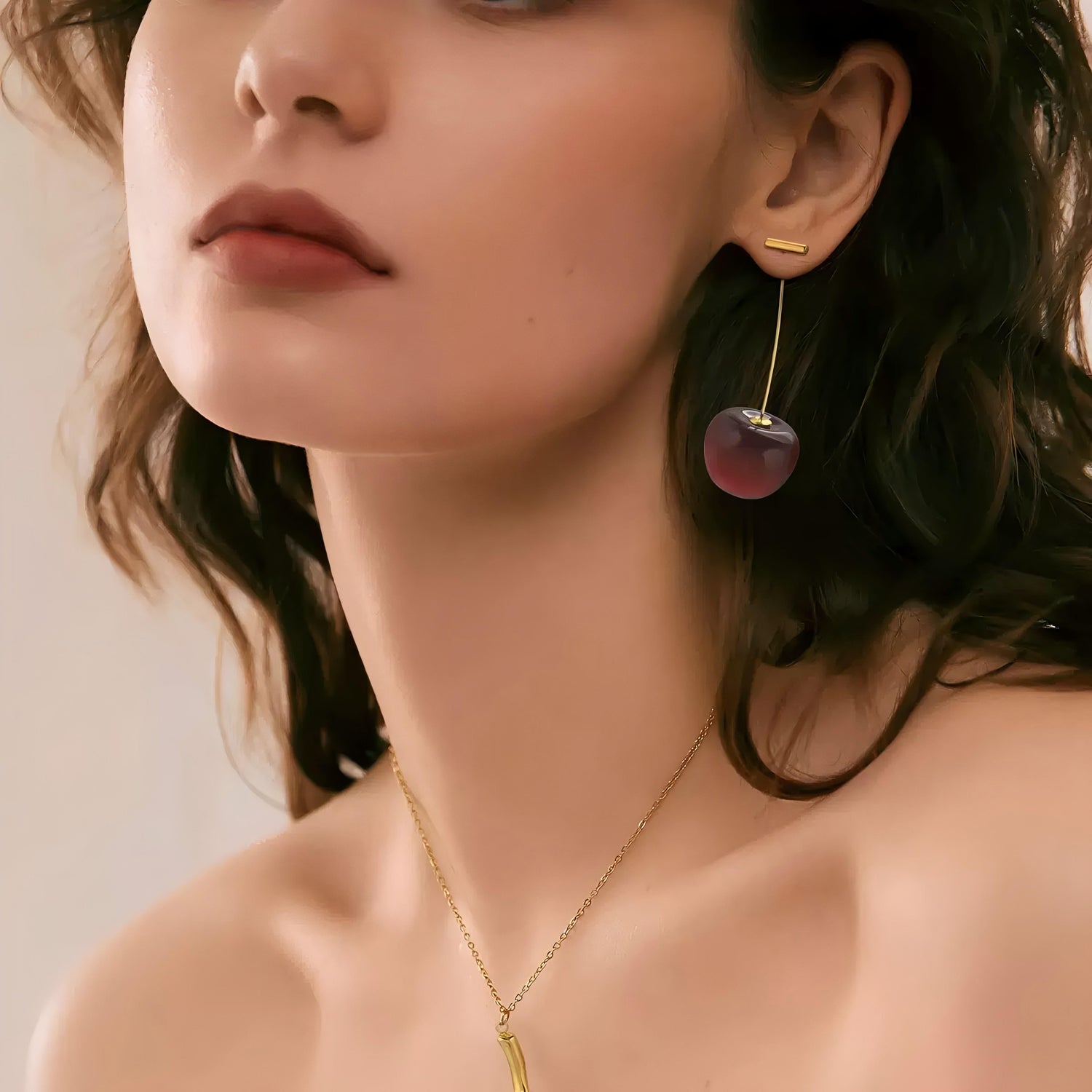 Red Cherry Fruit Long Cute Drop Earrings
