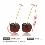Red Cherry Fruit Long Cute Drop Earrings