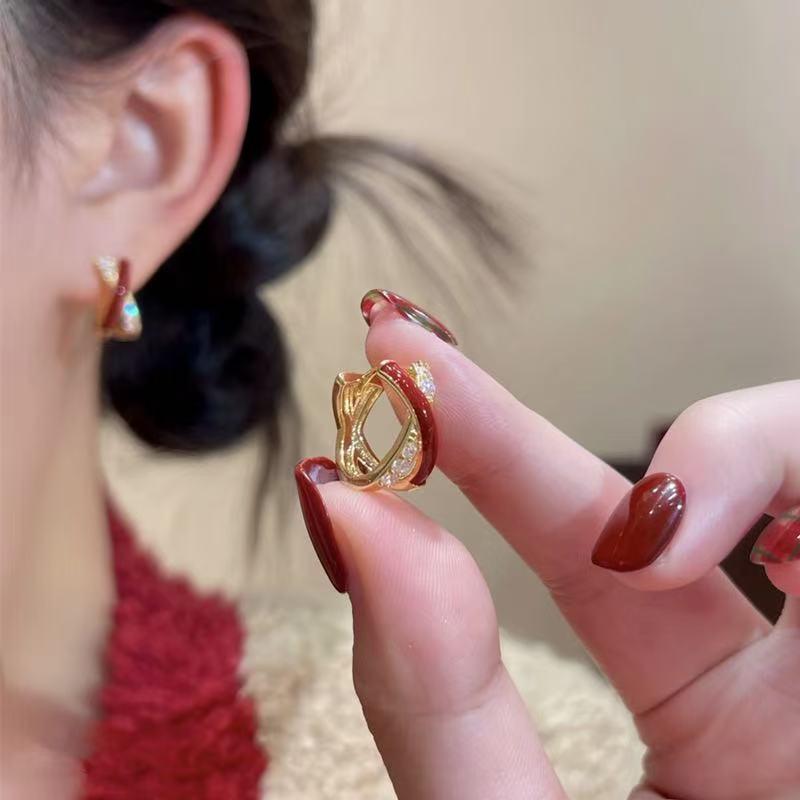 Red Cross Crystal Circle Earrings