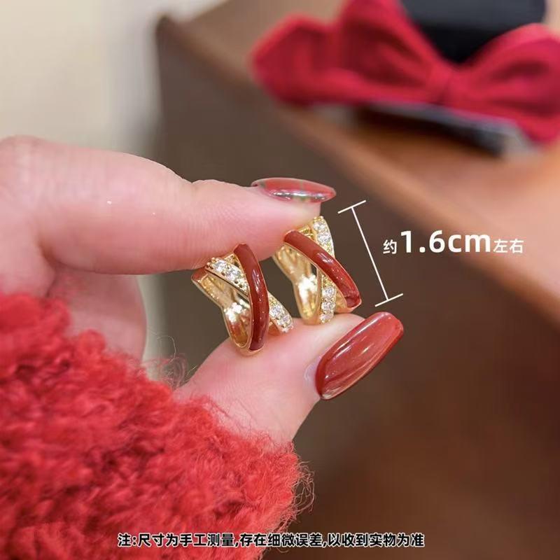 Red Cross Crystal Circle Earrings