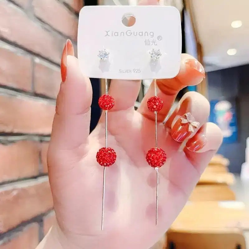 Red Crystal Ball Drop Earrings