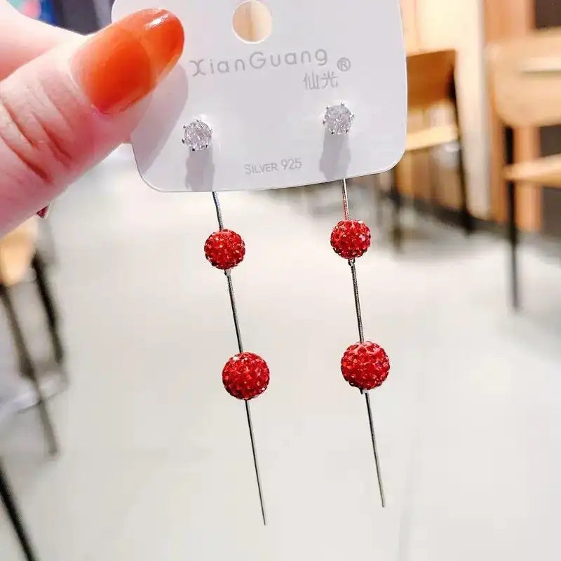 Red Crystal Ball Drop Earrings