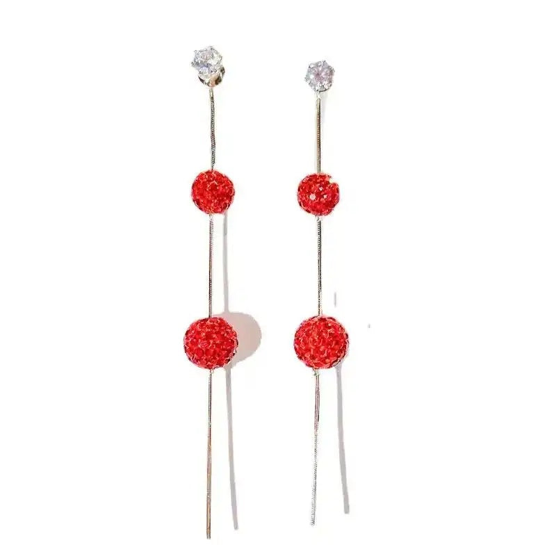 Red Crystal Ball Drop Earrings
