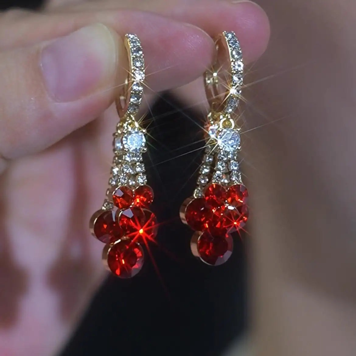 Red Crystal Cluster Drop Earrings