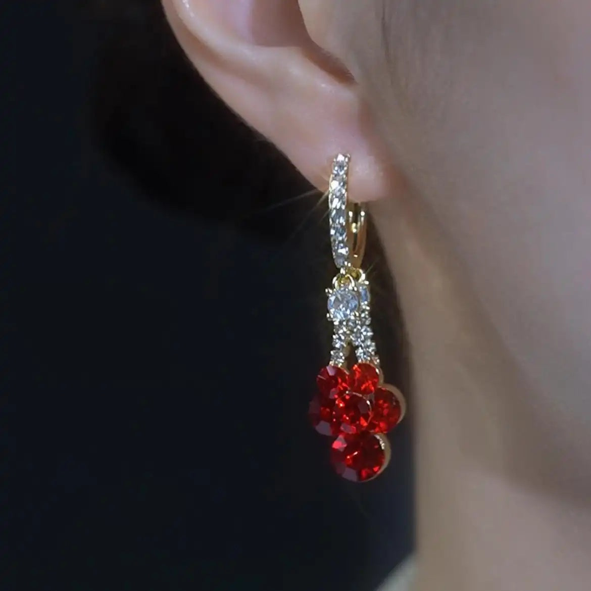 Red Crystal Cluster Drop Earrings