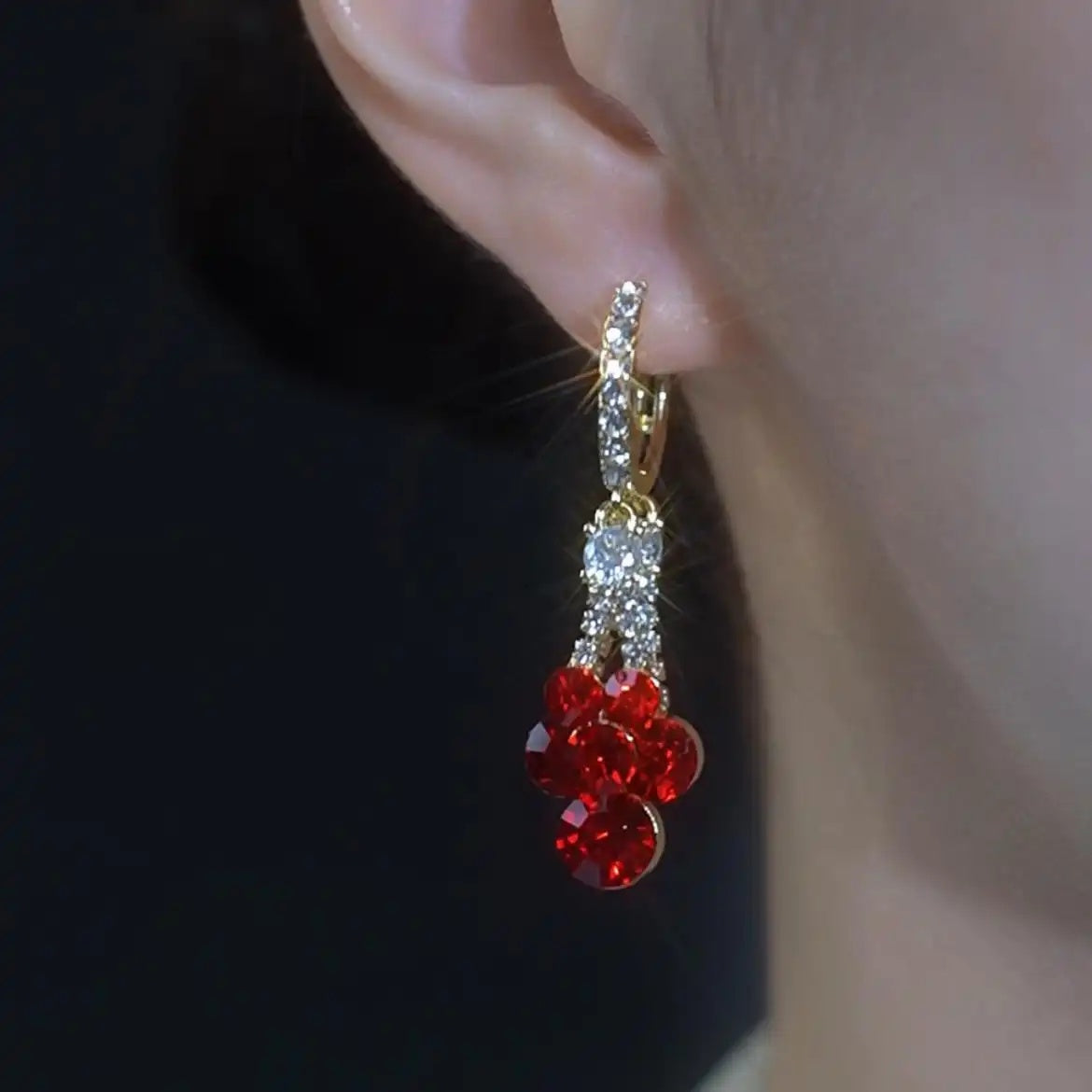 Red Crystal Cluster Drop Earrings