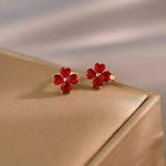 Red Crystal Flower Small Hoop Earrings