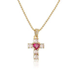 Red Crystal Heart Cross Jewelry Set