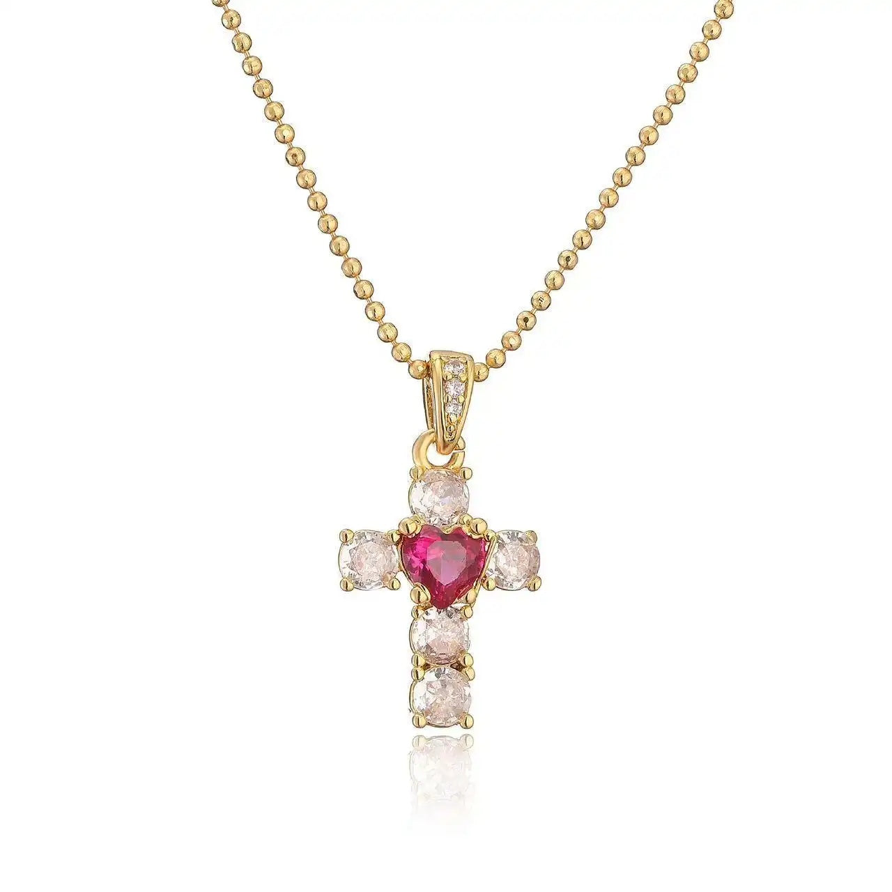 Red Crystal Heart Cross Jewelry Set