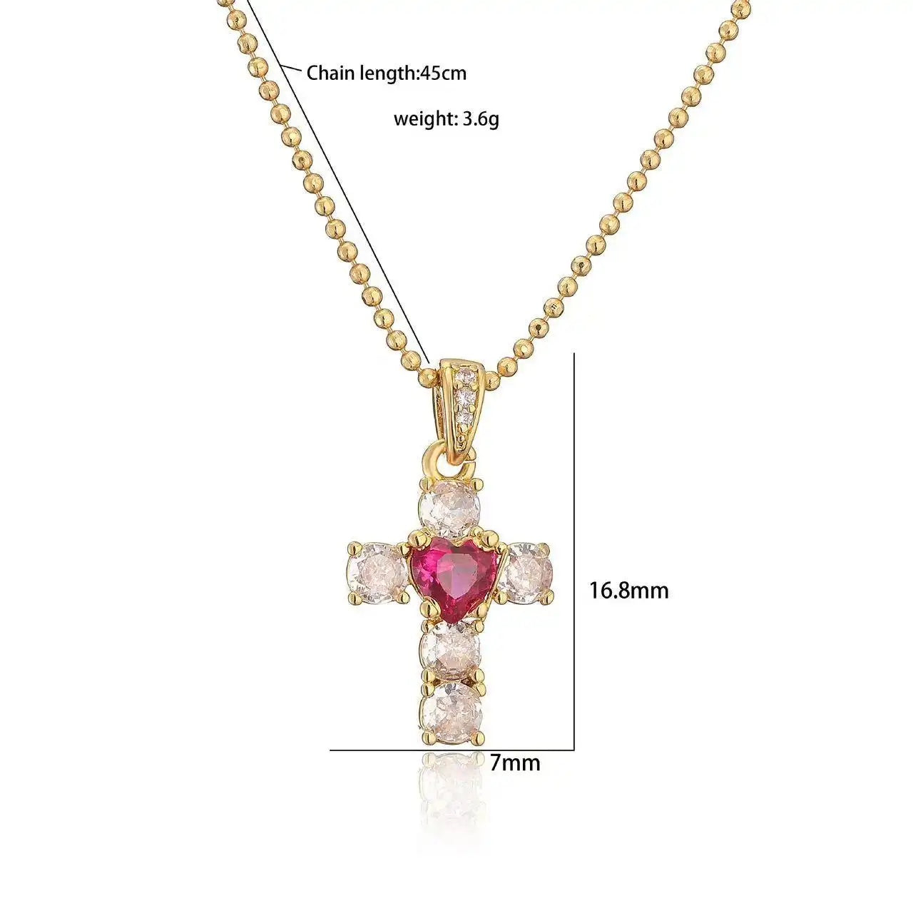 Red Crystal Heart Cross Jewelry Set