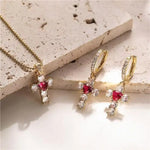 Red Crystal Heart Cross Jewelry Set