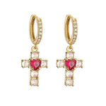 Red Crystal Heart Cross Necklace Set
