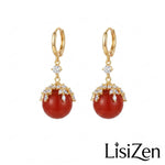 Red Crystal Leaf Hoop Earrings