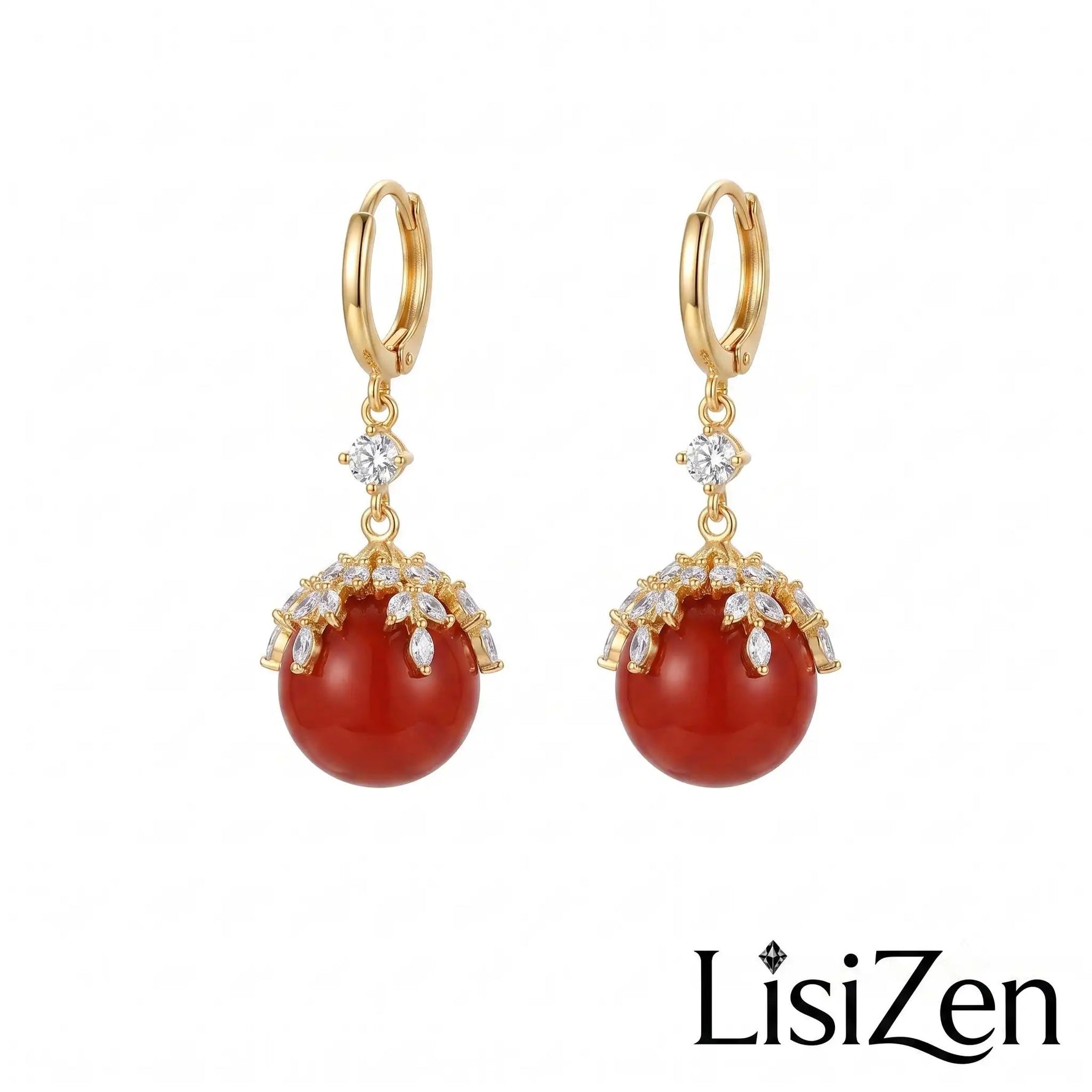 Red Crystal Leaf Hoop Earrings