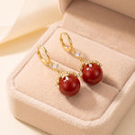 Red Crystal Leaf Hoop Earrings