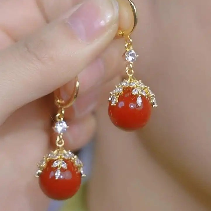Red Crystal Leaf Hoop Earrings
