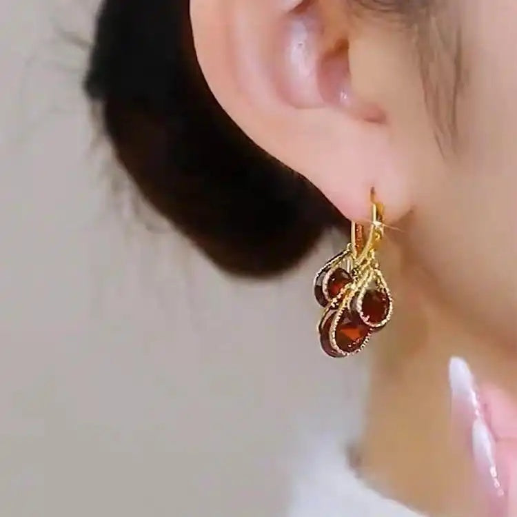 Red Crystal Long Tassel Drop Earrings