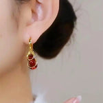 Red Crystal Long Tassel Drop Earrings