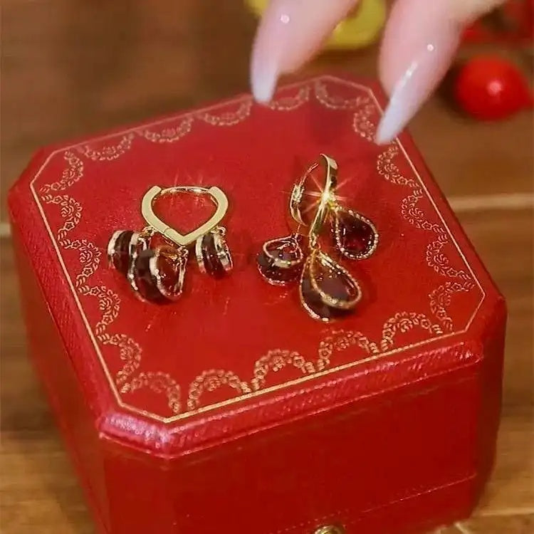 Red Crystal Long Tassel Drop Earrings