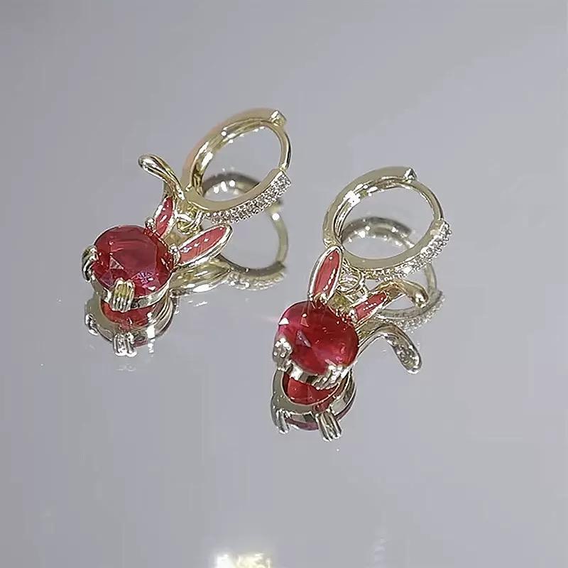 Red Crystal Rabbit Year Youthful Drop Earrings