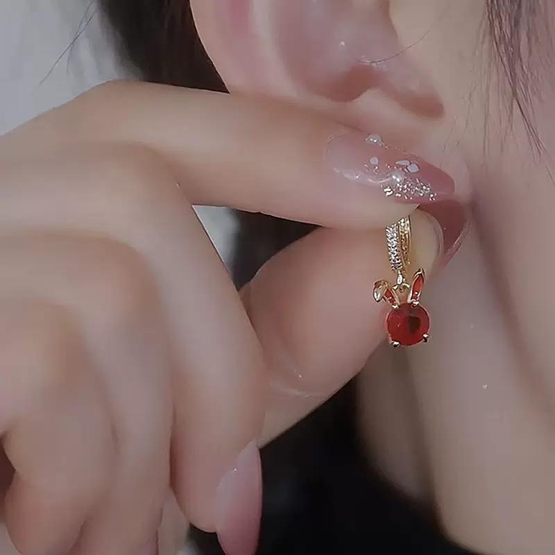 Red Crystal Rabbit Year Youthful Drop Earrings