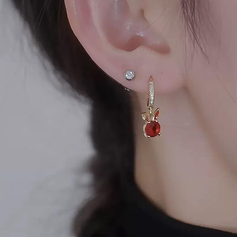Red Crystal Rabbit Year Youthful Drop Earrings