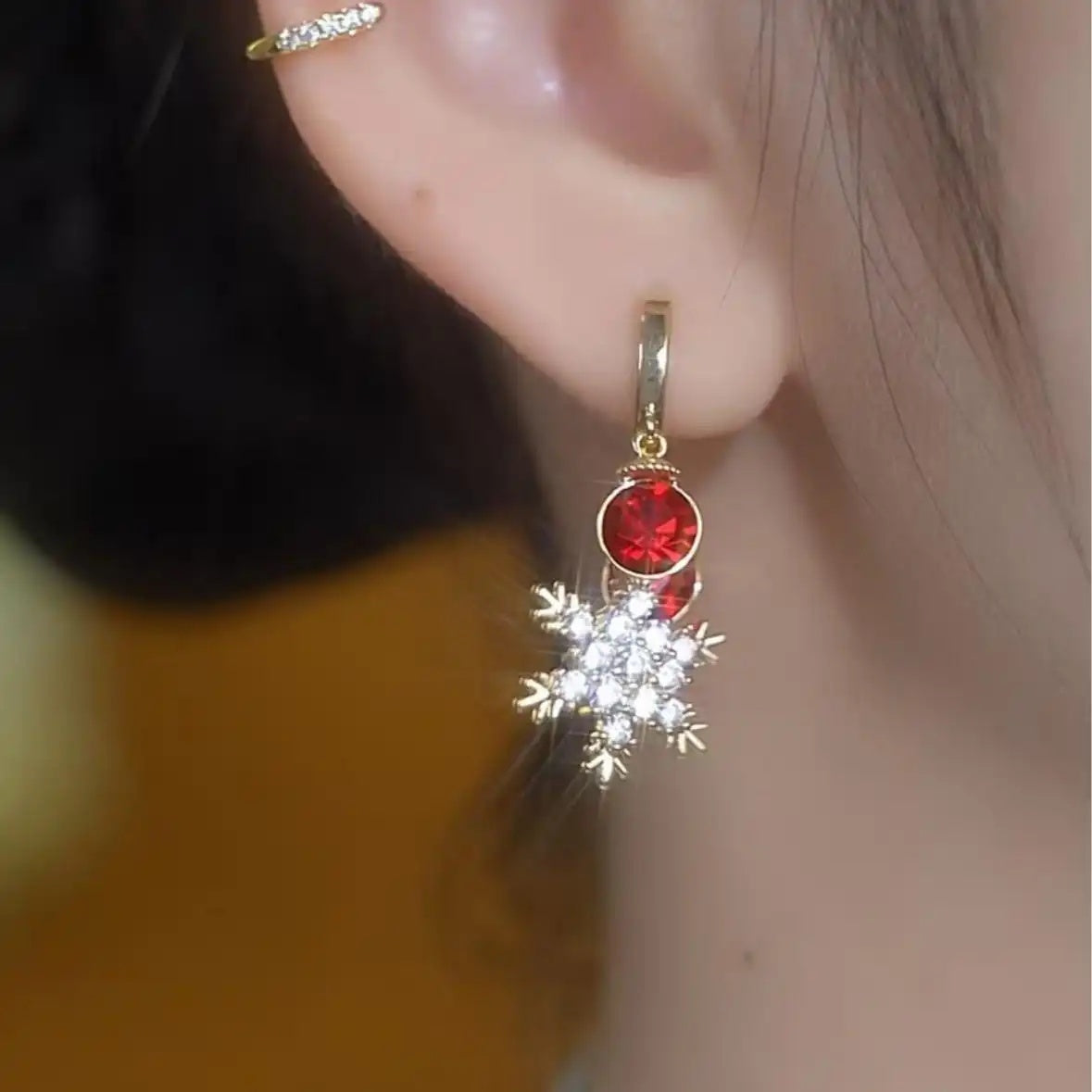 Red Crystal Snowflake Drop Earrings