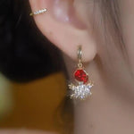 Red Crystal Snowflake Drop Earrings