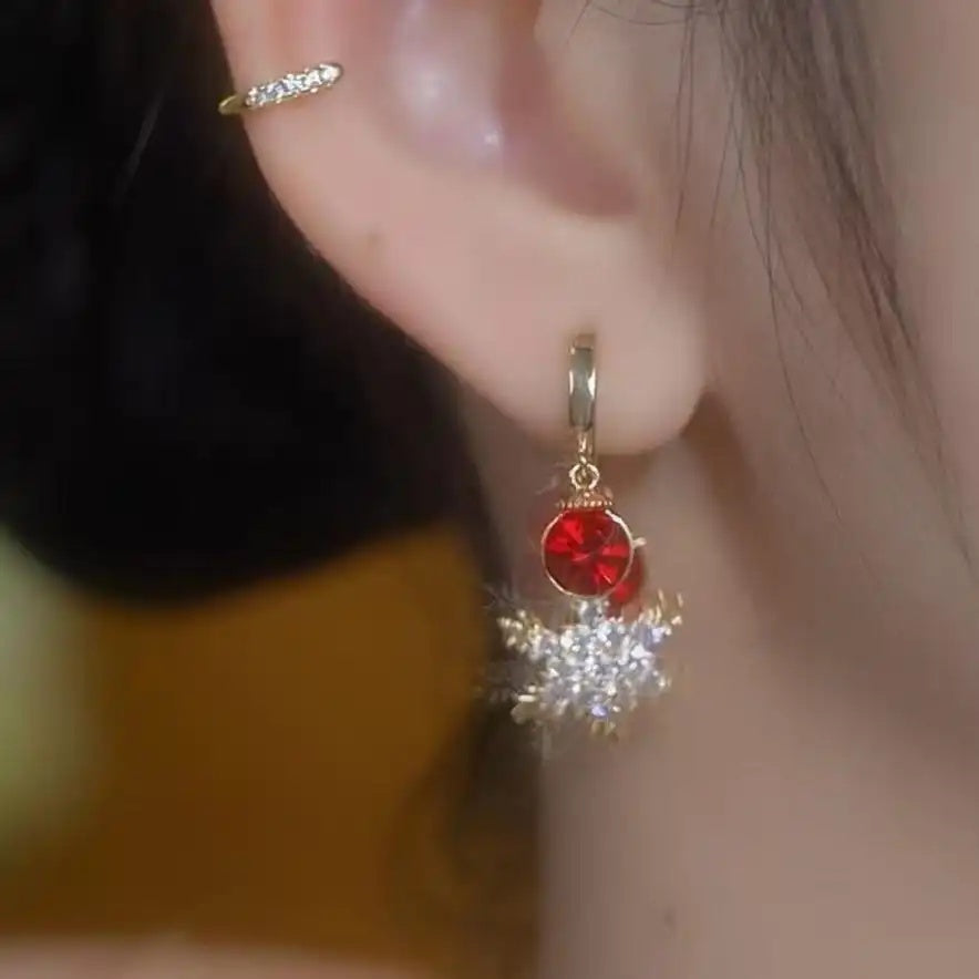 Red Crystal Snowflake Drop Earrings