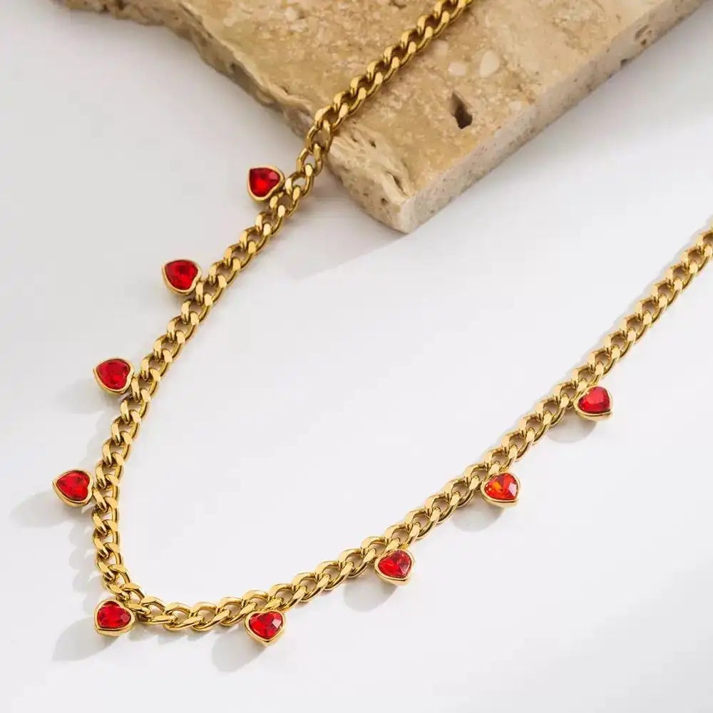 Red Crystal Station Necklace