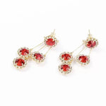 Red Crystal Tassel Needle Long Drop Earrings
