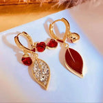 Red Double Leaf Hoop Earrings