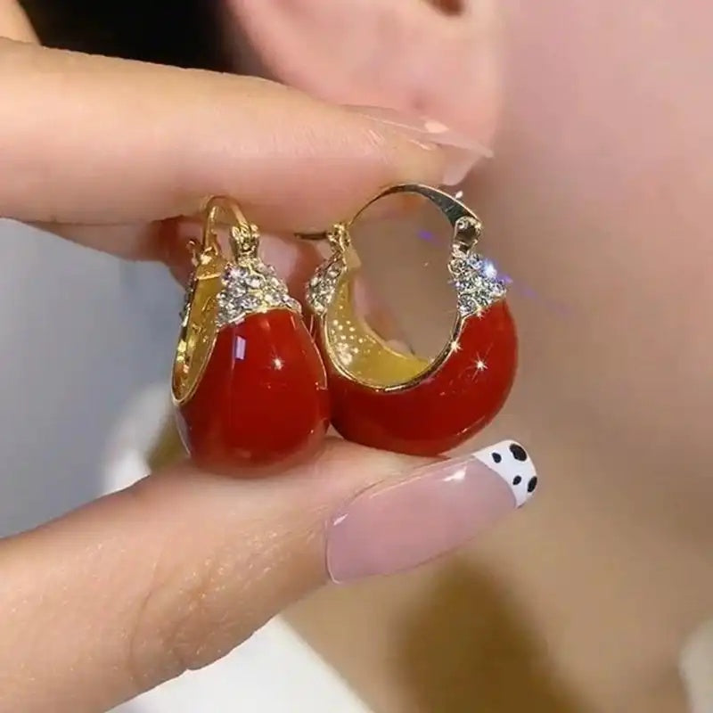 Red Enamel Crystal Earrings