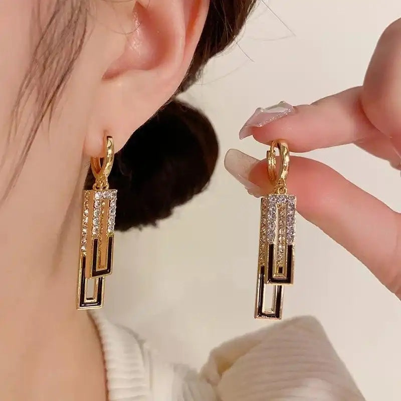 Red Enamel Geometric Earrings